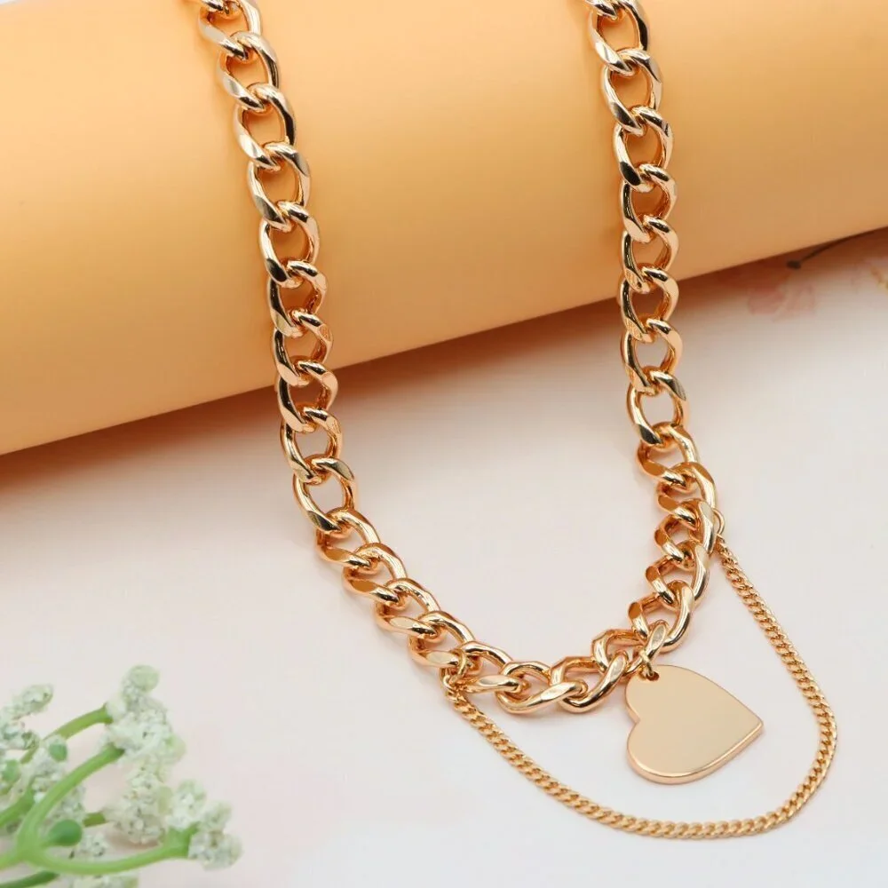 Chunky Heart Pendant Rose Gold Necklace, XPNL0254 - Picture 1 of 12